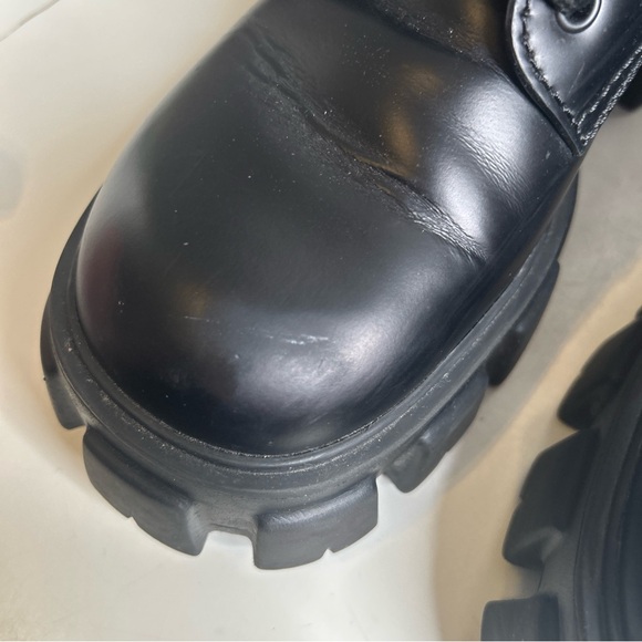 Prada Black Monolith Leather and Re-Nylon Pouch Combat Boots Size 6 - Picture 16 of 16
